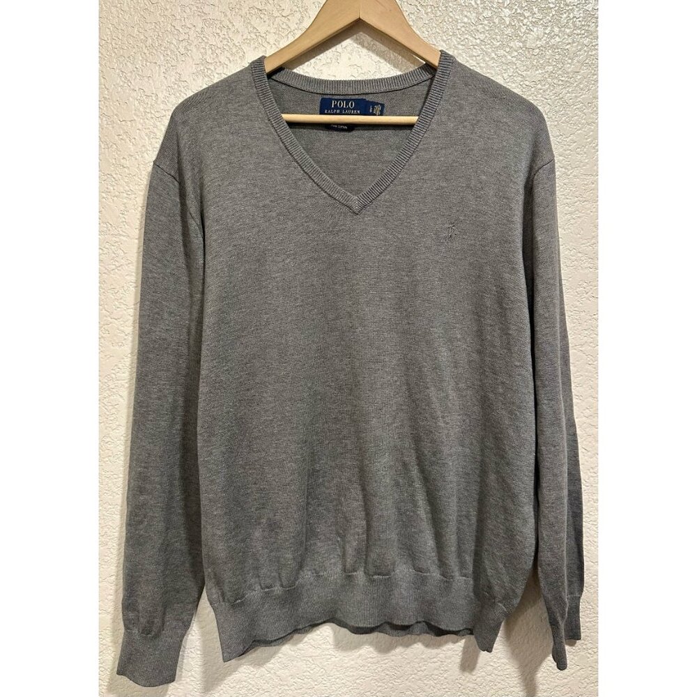 Polo Ralph Lauren Grey V-neck Knit Pullover Pima Cotton Sweater